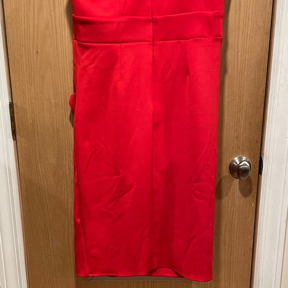 Vibrant Red Bowknot Ruched Asymmetrical Dress Size XL - Picture 7 of 7